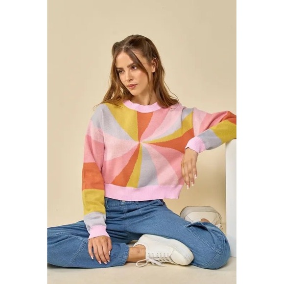 Blue Blush Sweaters - Blue Blush Women's Cropped Sunburst Sweater Retro Vibes Small